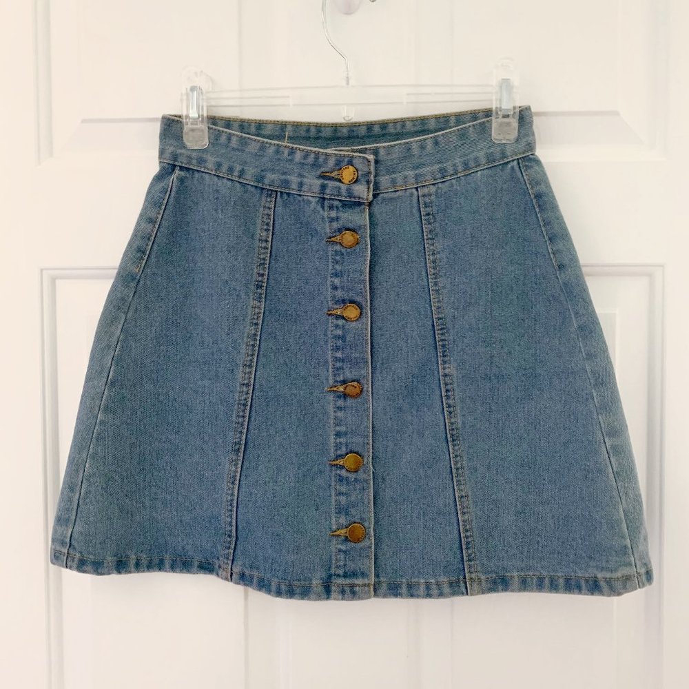 Button Down Denim Mini Skirt-Size S